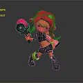 Cute Cartoon Doll With Pink Hair Holding Weapon Black Outfit And Yellow Straps