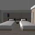 Modern Hotel Room Interior With Twin Beds Gray Paneled Headboard And Wooden Flooring