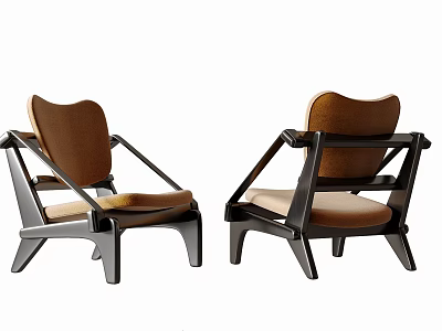 Two Modern Leisure Chairs With Dark Frame And Brown Cushioned Seats 3d model
