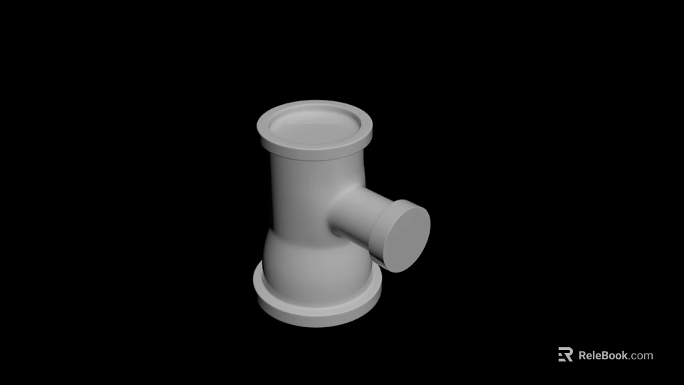 White Cylindrical Industrial Pipe Fitting With Top Opening Side Connector Bottom Base And Black Background 3d model 