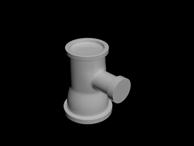 White Cylindrical Industrial Pipe Fitting With Top Opening Side Connector Bottom Base And Black Background 3d model