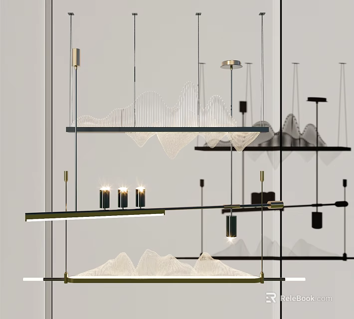 Modern Mountain Inspired Chandelier With Linear Metal Frames And Layered Structure 3d model