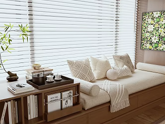 Bay window bay window cabinet bay window cushion venetian blinds pillow 3d model