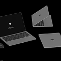 Modern Silver Laptop Featuring Open Closed Screens And Wireless Mouse 3d model