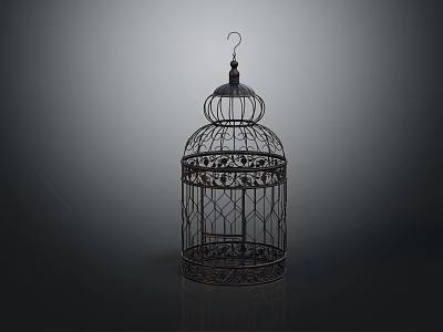 Intricate Iron Birdcage Decorative Ornament With Carved Design And Dome Top For Home Decoration 3d model