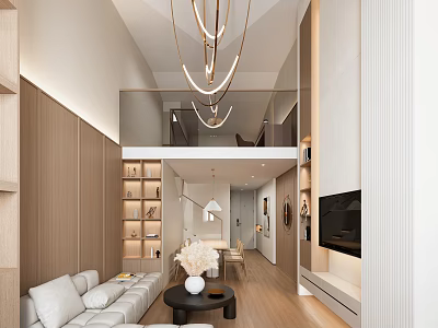 Modern Loft Living Room Design With Sofa Chandelier And TV Wall 3d model