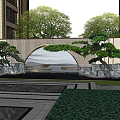 Modern Garden Landscape With Stone Pathway Lawn Decorative Stones Trees And Entrance Structure