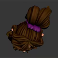 Cartoon Girl With Brown Curly Hair Purple Hairband And Blue Top Playing With Fluffy White Kitten