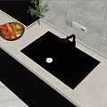 Modern Kitchen Black Double Bowl Sink With Faucet And Fruit Bowl