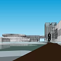 Modern Office Complex Aerial View With Landscaped Areas And Water Features