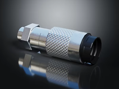 Durable Hardware Metal Connector with Silver Threaded Structure and Textured Surface for Industrial Use 3d model