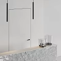 Contemporary Reception Desk Design With Metallic Cabinetry Textured Surface And Pendant Lights