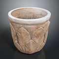 Natural Stone Flower Pot With Intricate Lotus Leaf Carvings And Textured Design