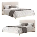 Modern Double Bed With Upholstered Headboard White Bedding Gray Throw And Gold Metal Legs