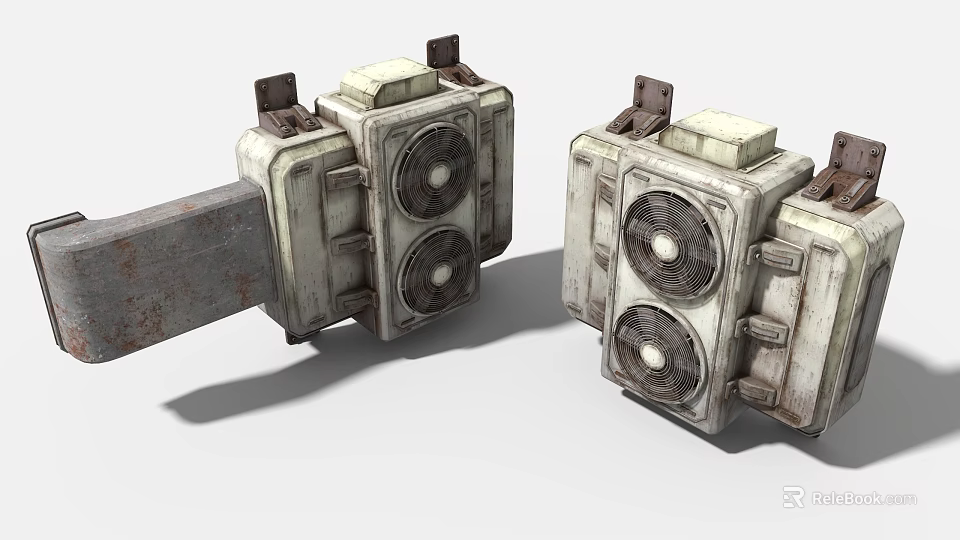 Vintage Industrial Mechanical Equipment With Rusty Surface And Dual Fan Units 3d model 