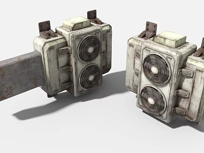 Vintage Industrial Mechanical Equipment With Rusty Surface And Dual Fan Units 3d model