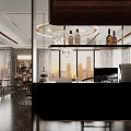 Elegant Modern Living Room With Large Windows Chandelier Sofa Coffee Table Rug And Marble Bar