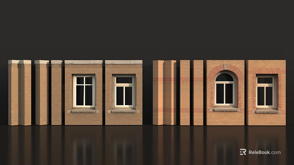 Brick Building Facades Featuring Various Window Designs And Architectural Details 3d model