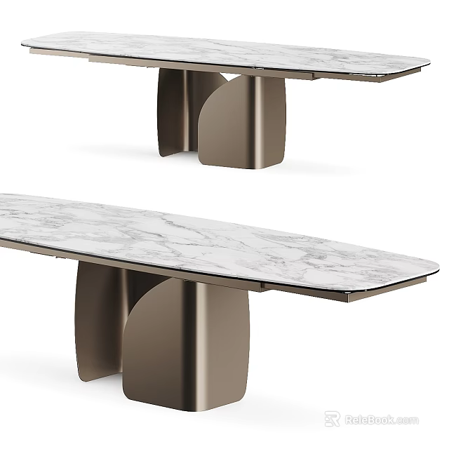 Modern Desk With Marble Top And Sturdy Metal Legs For Home Office 3d model 
