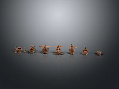 Wooden Animal Figurines Collection Arranged in Row on Gray Background 3d model