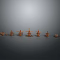 Wooden Animal Figurines Collection Arranged in Row on Gray Background
