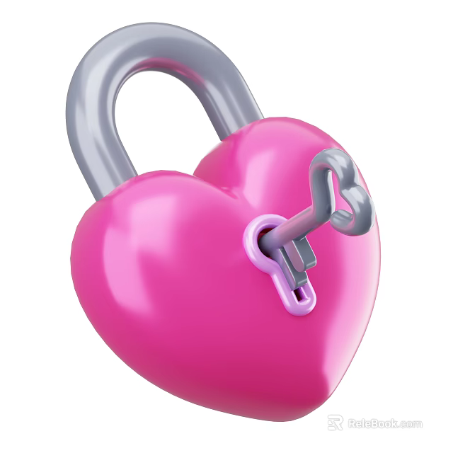 Heart Shaped Pink Decorative Ornament Set With Silver Key Accent 3d model 