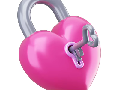 Heart Shaped Pink Decorative Ornament Set With Silver Key Accent 3d model
