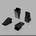 Black Plastic Clips With Striped Surface In Folded Shape On Light Blue Background 3d model