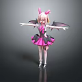 3D Anime Character With Pink Horns Black Wings And Demon Inspired Outfit