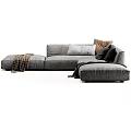 Modern Gray Sectional Sofa Set With Plush Pillows And Knitted Throws 3d model