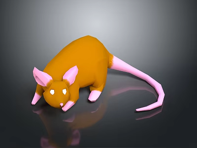 Game Movie Character Orange 3D Mouse with Pink Ears Pink Tail and White Eyes 3d model