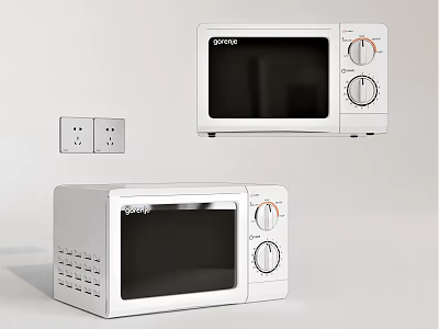 White Kitchen Appliances Featuring Two Gorenje Microwaves And Power Socket 3d model