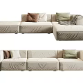 Modern Beige Sectional Sofa Set With Decorative Pillows And Throw Blanket 3d model