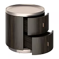 Modern Dark Wooden Nightstand With Round Top Two Drawers And Gold Handles