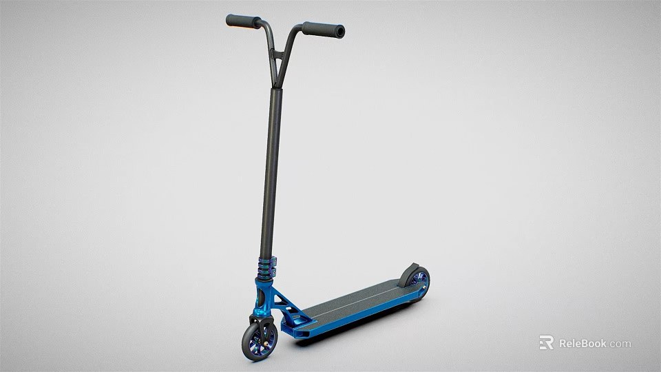 Stunt Scooter With Black Handlebars Blue Frame Black Deck And Durable Wheels For Street Sports 3d model 