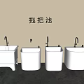 Bathroom Fixture Set Featuring White Mop Sinks With Different Designs And Faucets