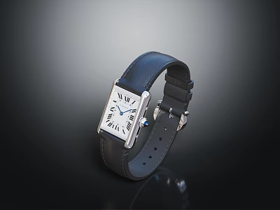Elegant Fashion Watch With Black Leather Strap And Square White Dial 3d model