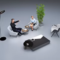 Modern Table And Chair Set In Living Room With Green Plant And Floor Lamp