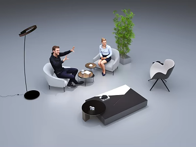 Modern Table And Chair Set In Living Room With Green Plant And Floor Lamp 3d model