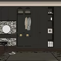 Modern Dark Wardrobe With Glass Doors Dressing Table Mirror Bookshelves And Drawers