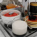Elegant Food Platter Featuring Waffles Grapefruit Cake Coffee Macarons And Flowers