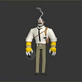 3D Cartoon Man With Mustache White Shirt Yellow Cuffs Brown Shoulder Bag Holding Tool