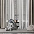 Elegant Modern Living Room Interior With Beige Double Layer Sheer Curtains