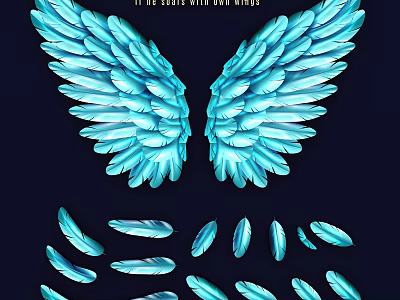 Blue Wing Shaped Wall Decor With Scattered Feather Accents For Home Decoration 3d model