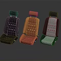 Three Modern Upholstered Seats Black Brown And Gray Checkered Fabric Leather Design With Headrest