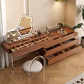 Elegant Modern Wooden Dressing Table With Irregular Mirror Transparent Chair And Green Plant