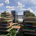 Modern Multi Storey Office Building Complex With Rooftop Gardens And Connected Structures 3d model