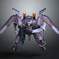 Mechanical Sci Fi Warrior Character With Armored Wings And Heavy Assault Rifle