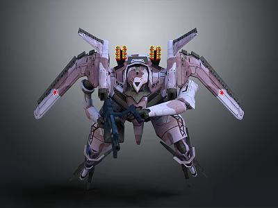 Mechanical Sci Fi Warrior Character With Armored Wings And Heavy Assault Rifle 3d model