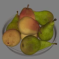 Fresh Ripe Colorful Pears in a Ceramic Bowl on White Surface